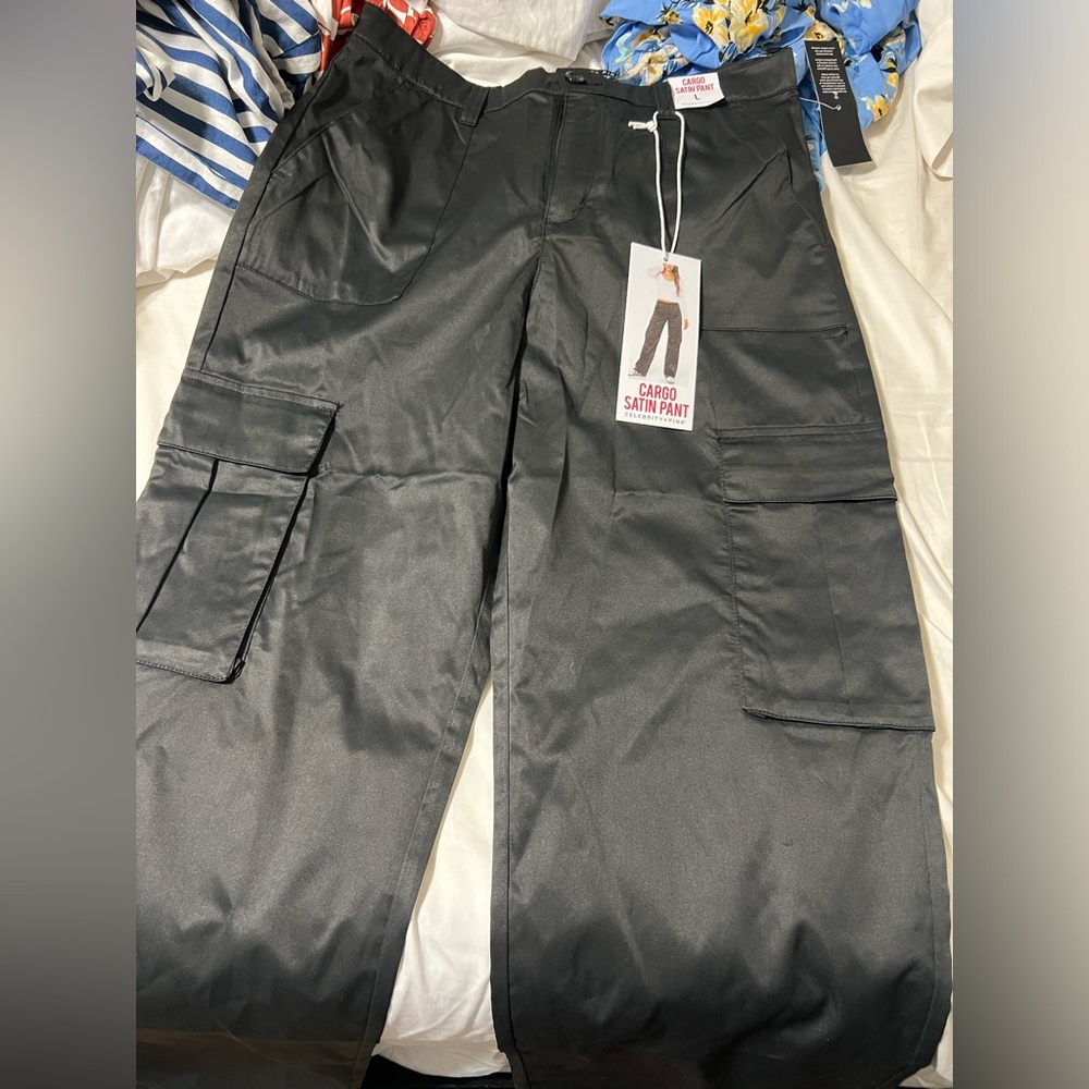 Celebrity Pink Black Cargo Satin Pants